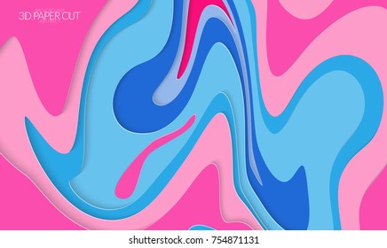 Abstract banner template with 3D paper cut art. Vector  paper cut layers create topography map concept or smooth origami paper carving craft. Wavy layered material design paper art poster.