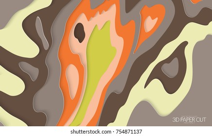 Abstract banner template with 3D paper cut art. Vector  paper cut layers create topography map concept or smooth origami paper carving craft. Wavy layered material design paper art poster.