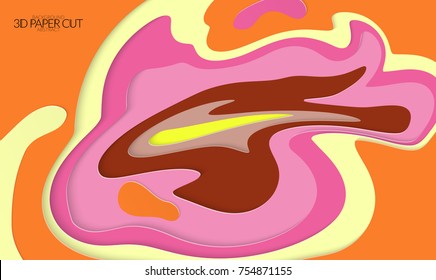 Abstract banner template with 3D paper cut art. Vector  paper cut layers create topography map concept or smooth origami paper carving craft. Wavy layered material design paper art poster.