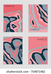Abstract banner template with 3D paper cut art. Vector  paper cut layers create topography map concept or smooth origami paper carving craft. Wavy layered material design paper art poster.