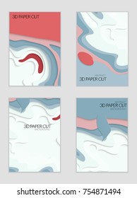 Abstract banner template with 3D paper cut art. Vector  paper cut layers create topography map concept or smooth origami paper carving craft. Wavy layered material design paper art poster.