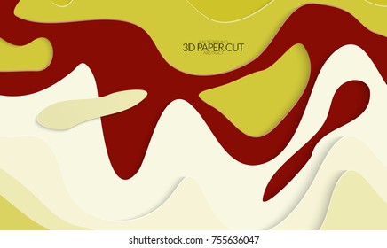Abstract banner template with 3D paper cut art. Vector  paper cut layers create topography map concept or smooth origami paper carving craft. Wavy layered material design paper art poster.