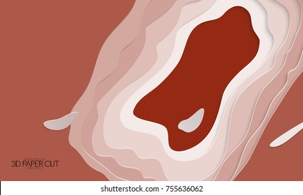 Abstract banner template with 3D paper cut art. Vector  paper cut layers create topography map concept or smooth origami paper carving craft. Wavy layered material design paper art poster.