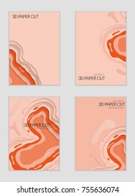 Abstract banner template with 3D paper cut art. Vector  paper cut layers create topography map concept or smooth origami paper carving craft. Wavy layered material design paper art poster.