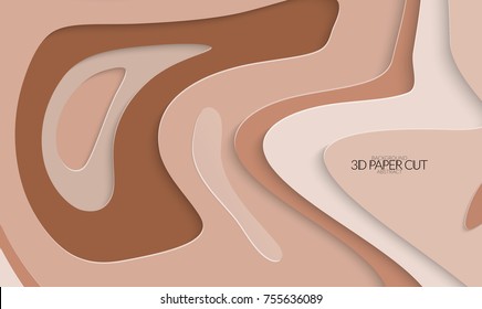 Abstract banner template with 3D paper cut art. Vector  paper cut layers create topography map concept or smooth origami paper carving craft. Wavy layered material design paper art poster.