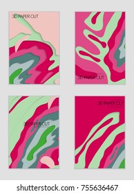 Abstract banner template with 3D paper cut art. Vector  paper cut layers create topography map concept or smooth origami paper carving craft. Wavy layered material design paper art poster.