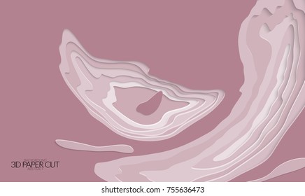 Abstract banner template with 3D paper cut art. Vector  paper cut layers create topography map concept or smooth origami paper carving craft. Wavy layered material design paper art poster.