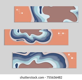 Abstract banner template with 3D paper cut art. Vector  paper cut layers create topography map concept or smooth origami paper carving craft. Wavy layered material design paper art poster.
