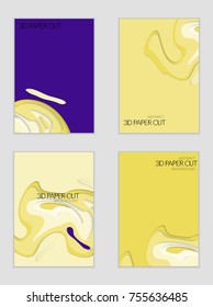 Abstract banner template with 3D paper cut art. Vector  paper cut layers create topography map concept or smooth origami paper carving craft. Wavy layered material design paper art poster.