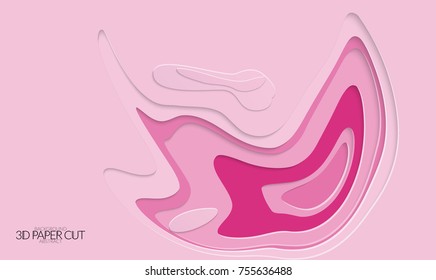 Abstract banner template with 3D paper cut art. Vector  paper cut layers create topography map concept or smooth origami paper carving craft. Wavy layered material design paper art poster.