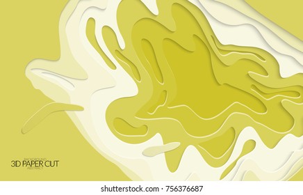 Abstract banner template with 3D paper cut art. Vector  paper cut layers create topography map concept or smooth origami paper carving craft. Wavy layered material design paper art poster.