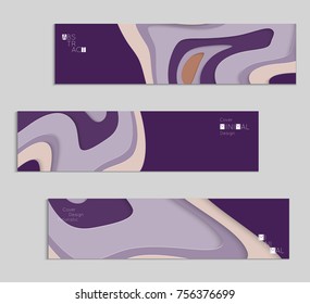 Abstract banner template with 3D paper cut art. Vector  paper cut layers create topography map concept or smooth origami paper carving craft. Wavy layered material design paper art poster.