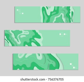 Abstract banner template with 3D paper cut art. Vector  paper cut layers create topography map concept or smooth origami paper carving craft. Wavy layered material design paper art poster.