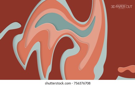 Abstract banner template with 3D paper cut art. Vector  paper cut layers create topography map concept or smooth origami paper carving craft. Wavy layered material design paper art poster.
