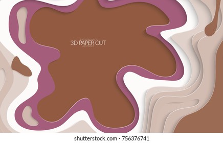 Abstract banner template with 3D paper cut art. Vector  paper cut layers create topography map concept or smooth origami paper carving craft. Wavy layered material design paper art poster.