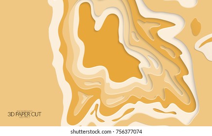 Abstract banner template with 3D paper cut art. Vector  paper cut layers create topography map concept or smooth origami paper carving craft. Wavy layered material design paper art poster.