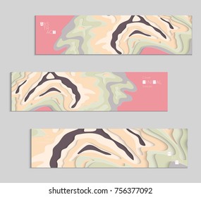 Abstract banner template with 3D paper cut art. Vector  paper cut layers create topography map concept or smooth origami paper carving craft. Wavy layered material design paper art poster.