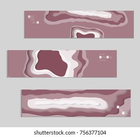 Abstract banner template with 3D paper cut art. Vector  paper cut layers create topography map concept or smooth origami paper carving craft. Wavy layered material design paper art poster.