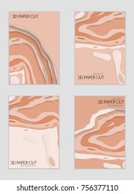 Abstract banner template with 3D paper cut art. Vector  paper cut layers create topography map concept or smooth origami paper carving craft. Wavy layered material design paper art poster.