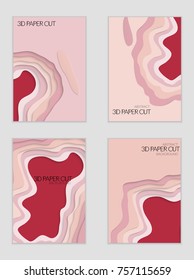 Abstract banner template with 3D paper cut art. Vector  paper cut layers create topography map concept or smooth origami paper carving craft. Wavy layered material design paper art poster.