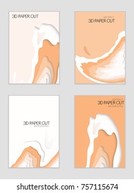 Abstract banner template with 3D paper cut art. Vector  paper cut layers create topography map concept or smooth origami paper carving craft. Wavy layered material design paper art poster.