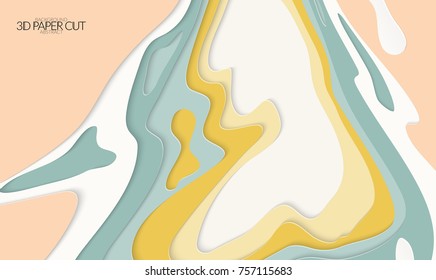 Abstract banner template with 3D paper cut art. Vector  paper cut layers create topography map concept or smooth origami paper carving craft. Wavy layered material design paper art poster.