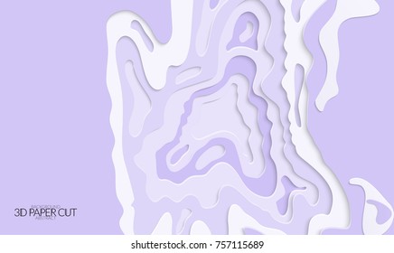 Abstract banner template with 3D paper cut art. Vector  paper cut layers create topography map concept or smooth origami paper carving craft. Wavy layered material design paper art poster.