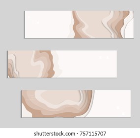 Abstract banner template with 3D paper cut art. Vector  paper cut layers create topography map concept or smooth origami paper carving craft. Wavy layered material design paper art poster.