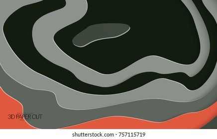Abstract banner template with 3D paper cut art. Vector  paper cut layers create topography map concept or smooth origami paper carving craft. Wavy layered material design paper art poster.