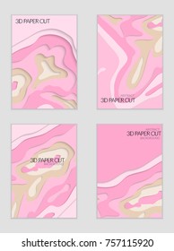 Abstract banner template with 3D paper cut art. Vector  paper cut layers create topography map concept or smooth origami paper carving craft. Wavy layered material design paper art poster.