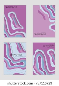 Abstract banner template with 3D paper cut art. Vector  paper cut layers create topography map concept or smooth origami paper carving craft. Wavy layered material design paper art poster.