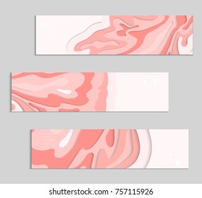 Abstract banner template with 3D paper cut art. Vector  paper cut layers create topography map concept or smooth origami paper carving craft. Wavy layered material design paper art poster.