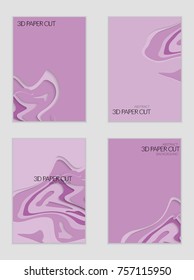 Abstract banner template with 3D paper cut art. Vector  paper cut layers create topography map concept or smooth origami paper carving craft. Wavy layered material design paper art poster.