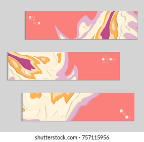 Abstract banner template with 3D paper cut art. Vector  paper cut layers create topography map concept or smooth origami paper carving craft. Wavy layered material design paper art poster.