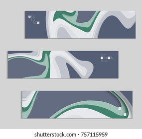 Abstract banner template with 3D paper cut art. Vector  paper cut layers create topography map concept or smooth origami paper carving craft. Wavy layered material design paper art poster.