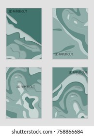 Abstract banner template with 3D paper cut art. Vector  paper cut layers create topography map concept or smooth origami paper carving craft. Wavy layered material design paper art poster.