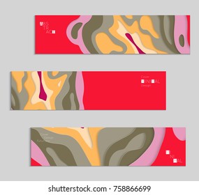 Abstract banner template with 3D paper cut art. Vector  paper cut layers create topography map concept or smooth origami paper carving craft. Wavy layered material design paper art poster.
