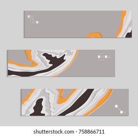 Abstract banner template with 3D paper cut art. Vector  paper cut layers create topography map concept or smooth origami paper carving craft. Wavy layered material design paper art poster.