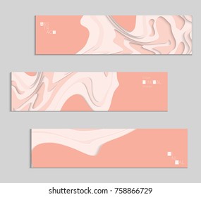 Abstract banner template with 3D paper cut art. Vector  paper cut layers create topography map concept or smooth origami paper carving craft. Wavy layered material design paper art poster.