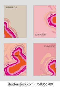 Abstract banner template with 3D paper cut art. Vector  paper cut layers create topography map concept or smooth origami paper carving craft. Wavy layered material design paper art poster.
