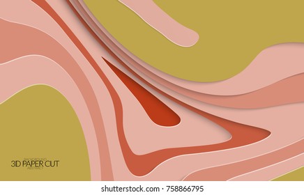 Abstract banner template with 3D paper cut art. Vector  paper cut layers create topography map concept or smooth origami paper carving craft. Wavy layered material design paper art poster.