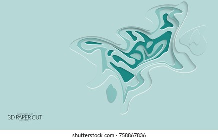 Abstract banner template with 3D paper cut art. Vector  paper cut layers create topography map concept or smooth origami paper carving craft. Wavy layered material design paper art poster.