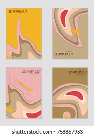 Abstract banner template with 3D paper cut art. Vector  paper cut layers create topography map concept or smooth origami paper carving craft. Wavy layered material design paper art poster.