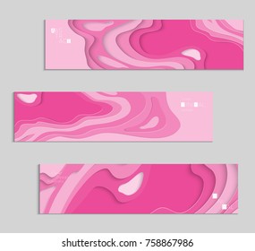 Abstract banner template with 3D paper cut art. Vector  paper cut layers create topography map concept or smooth origami paper carving craft. Wavy layered material design paper art poster.