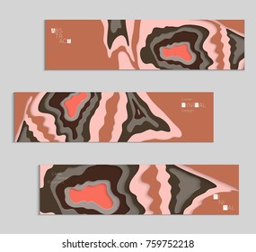 Abstract banner template with 3D paper cut art. Vector  paper cut layers create topography map concept or smooth origami paper carving craft. Wavy layered material design paper art poster.
