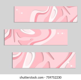Abstract banner template with 3D paper cut art. Vector  paper cut layers create topography map concept or smooth origami paper carving craft. Wavy layered material design paper art poster.