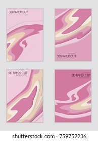 Abstract banner template with 3D paper cut art. Vector  paper cut layers create topography map concept or smooth origami paper carving craft. Wavy layered material design paper art poster.