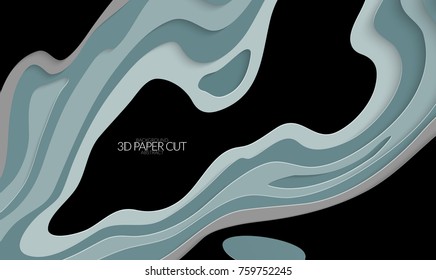 Abstract banner template with 3D paper cut art. Vector  paper cut layers create topography map concept or smooth origami paper carving craft. Wavy layered material design paper art poster.