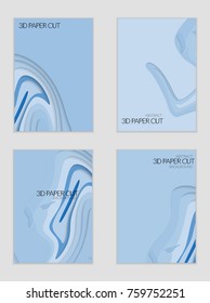 Abstract banner template with 3D paper cut art. Vector  paper cut layers create topography map concept or smooth origami paper carving craft. Wavy layered material design paper art poster.