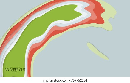 Abstract banner template with 3D paper cut art. Vector  paper cut layers create topography map concept or smooth origami paper carving craft. Wavy layered material design paper art poster.